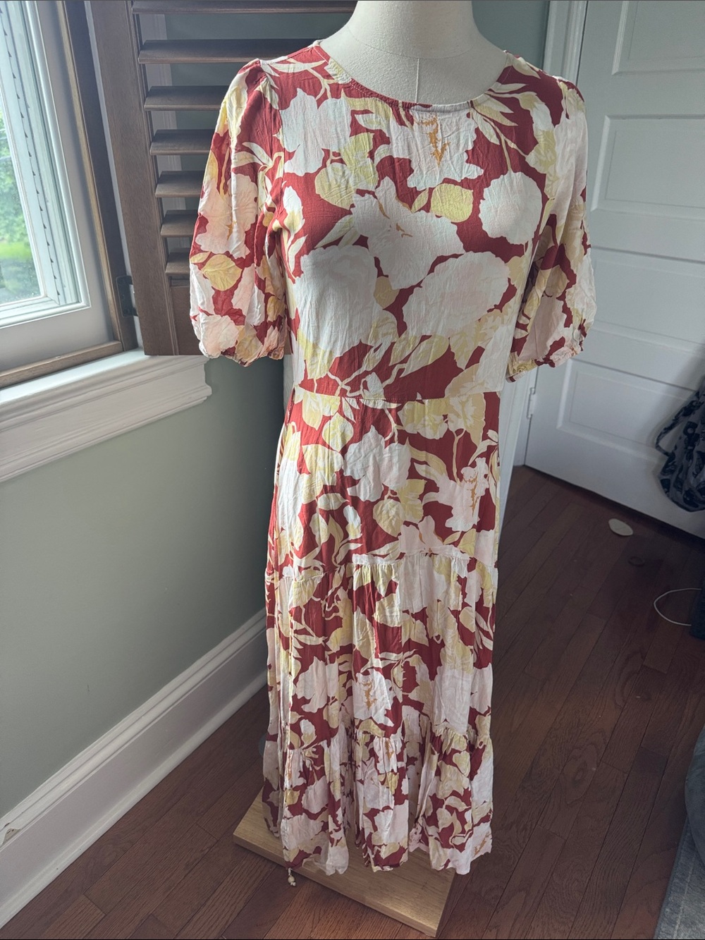 Kivari Rust, Cream & Yellow Floral Midi Dress